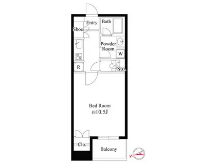 ボヌール麻布十番(1K/2階)の間取り写真