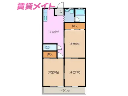 米山マンション(3DK/2階)の間取り写真