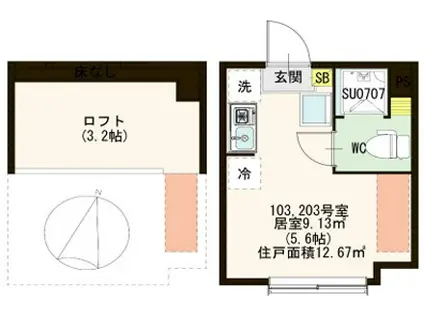 ハーモニーテラス千住寿町(ワンルーム/2階)の間取り写真