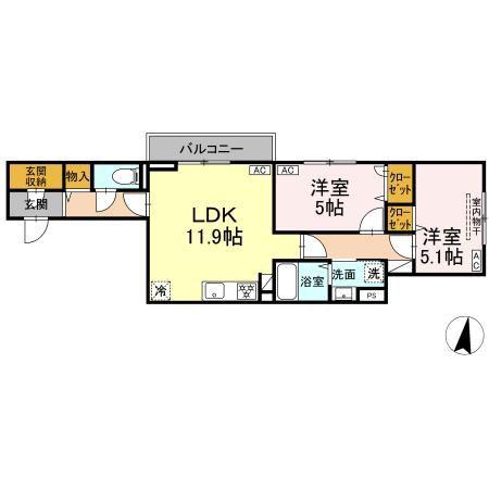 セレスティア向山(2LDK/2階)の間取り写真