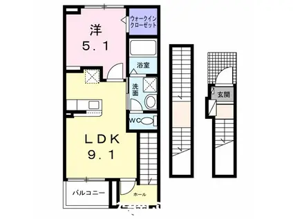 フラテッリ S(1LDK/3階)の間取り写真