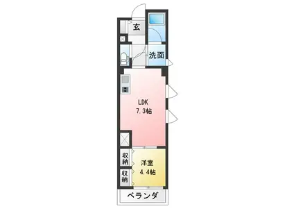 アキモトビル2ND(1LDK/1階)の間取り写真