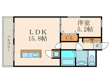 エボリューション徳力(1LDK/2階)の間取り写真