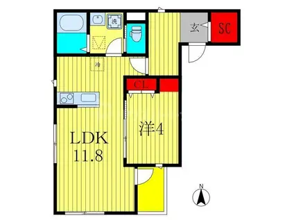 エルフォI(1LDK/1階)の間取り写真
