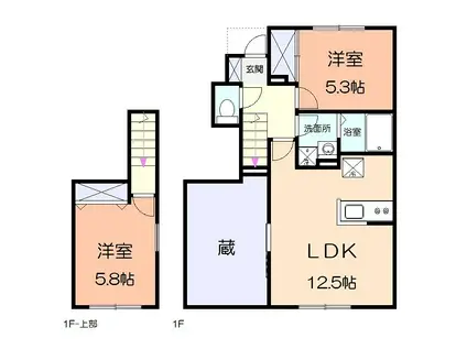 アメニティー伊勢原市東大竹アパート(2LDK/1階)の間取り写真