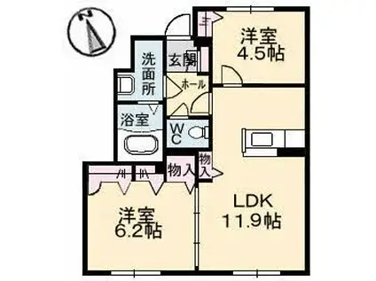 シャーメゾンレフレールI(2LDK/1階)の間取り写真