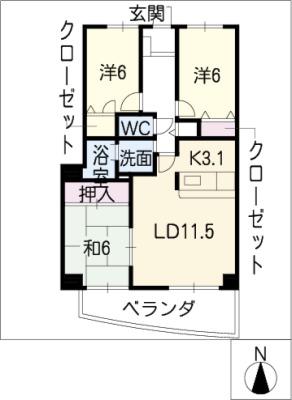 グランハート(3LDK/4階)の間取り写真