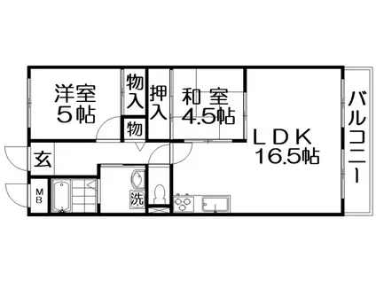 ハイパークマンション(2LDK/2階)の間取り写真
