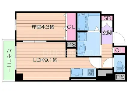 シャンテ与力町(1LDK/2階)の間取り写真