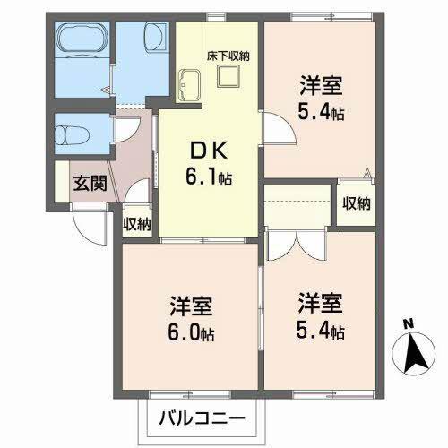 セダープラザB(3DK/1階)の間取り写真