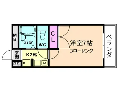 ヴィラ待兼山(1K/2階)の間取り写真