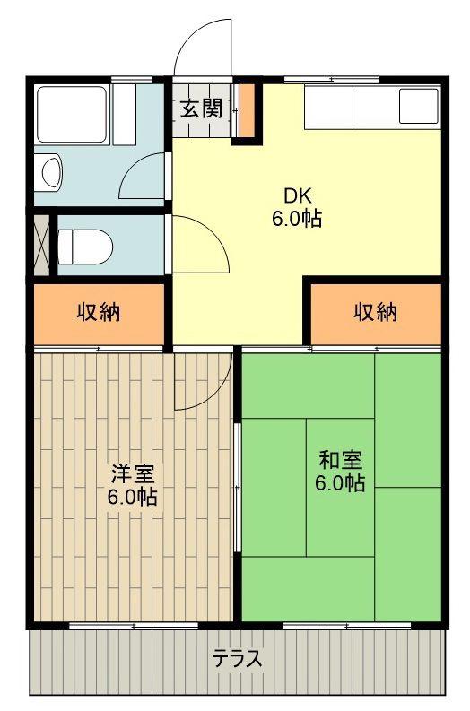 拝島グリーンハイツ(2DK/1階)の間取り写真