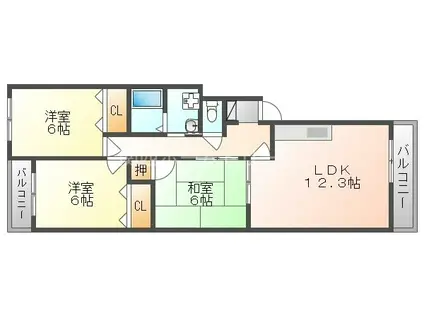 パステルIKEDA(3LDK/3階)の間取り写真
