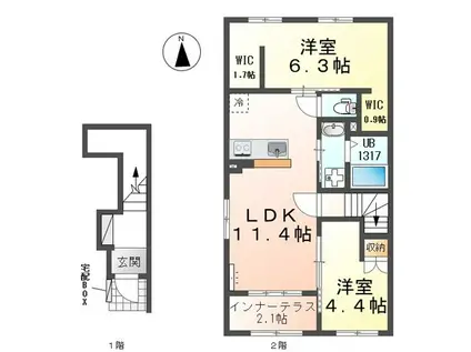ルピナス滝(2LDK/2階)の間取り写真