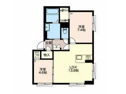 ウエストヒル大谷(2LDK/1階)の間取り写真