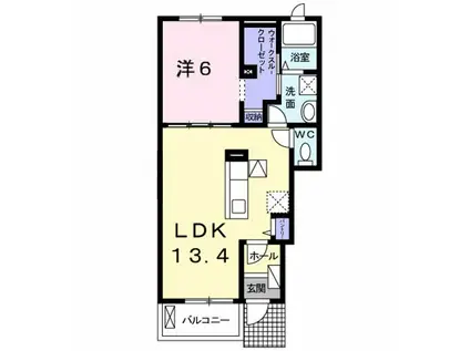 アムール下津II(1LDK/1階)の間取り写真