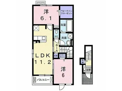 さくらレジデンス高町 D(2LDK/2階)の間取り写真