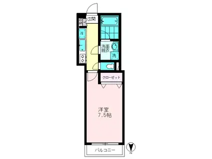 サンヒルズ北町(1K/1階)の間取り写真