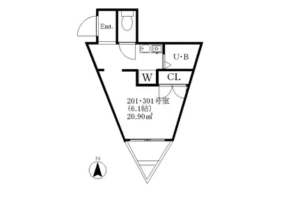 アトリエナイン西巣鴨(ワンルーム/3階)の間取り写真