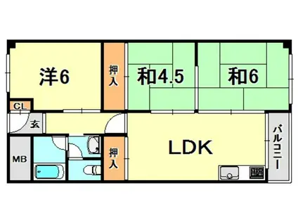 夢野ハイタウン1号棟(3LDK/5階)の間取り写真