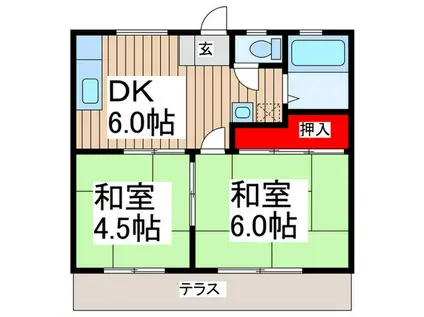 美原ハイツA(2DK/1階)の間取り写真