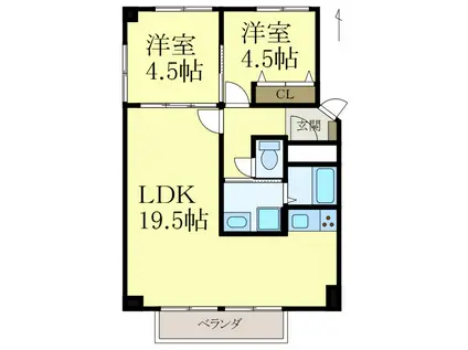 松ヶ丘コーポラス(2LDK/1階)の間取り写真