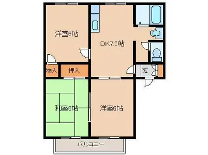エバーグリーン廻り町(3DK/1階)の間取り写真