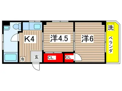 ライフ芙蓉(2K/4階)の間取り写真