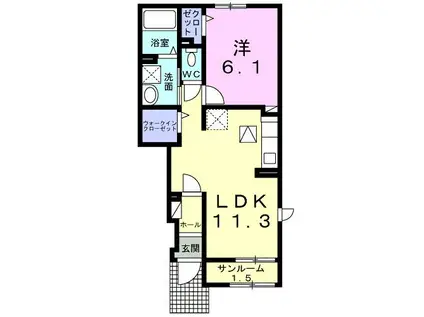 ＪＲ東北本線 石越駅 バス乗車時間：15分 最寄りバス停で下車 徒歩4分 2階建 築3年(1LDK/1階)の間取り写真
