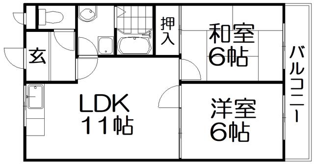 男山オークマンション(2LDK/3階)の間取り写真