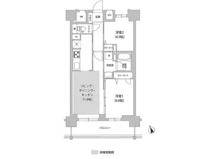 コンフォリア川口本町(2LDK/4階)の間取り写真