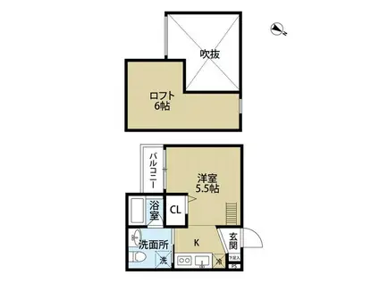 キューブ(ワンルーム/2階)の間取り写真