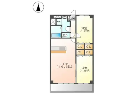 イオラニガーデンIII(2LDK/3階)の間取り写真