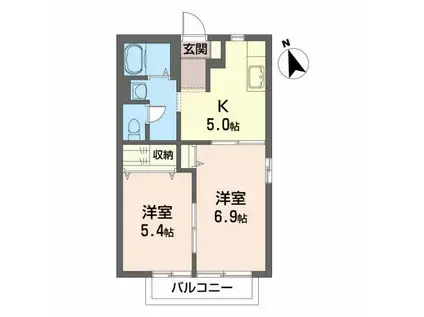 セントラルホーフC(2K/2階)の間取り写真