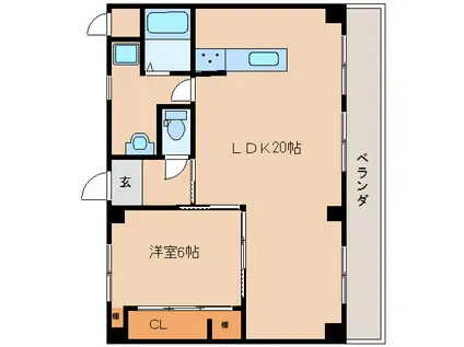 大西ビル(1LDK/6階)の間取り写真