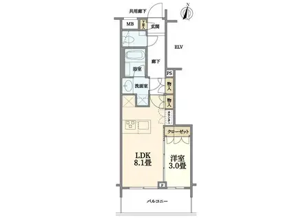 ルジェンテ文京湯島(1LDK/2階)の間取り写真