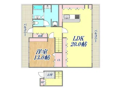 メゾン西宮(1LDK/2階)の間取り写真