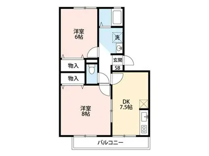 シャンボール新井A棟(2DK/2階)の間取り写真