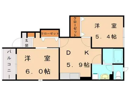 ボニートパルA(2DK/1階)の間取り写真