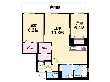 アルフラット南観音II(2LDK/1階)の間取り写真