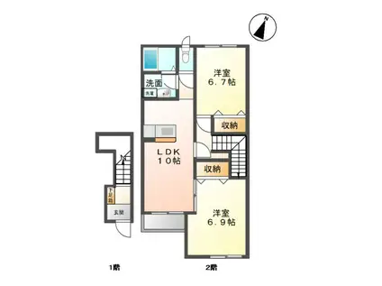 エルフ・ソレイユII(2LDK/2階)の間取り写真