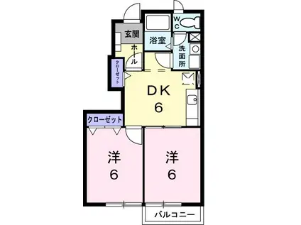 K-13B(2DK/1階)の間取り写真