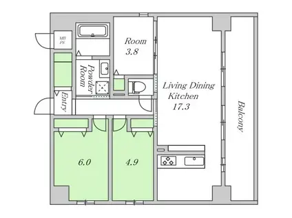 PARKHILLS安堂寺町(3LDK/5階)の間取り写真