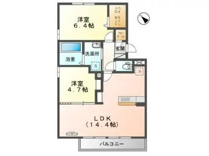 サンガーデン赤妻 B棟(2LDK/2階)の間取り写真