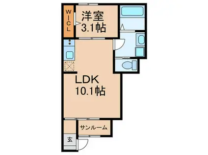 ヒールコート関守(1LDK/1階)の間取り写真