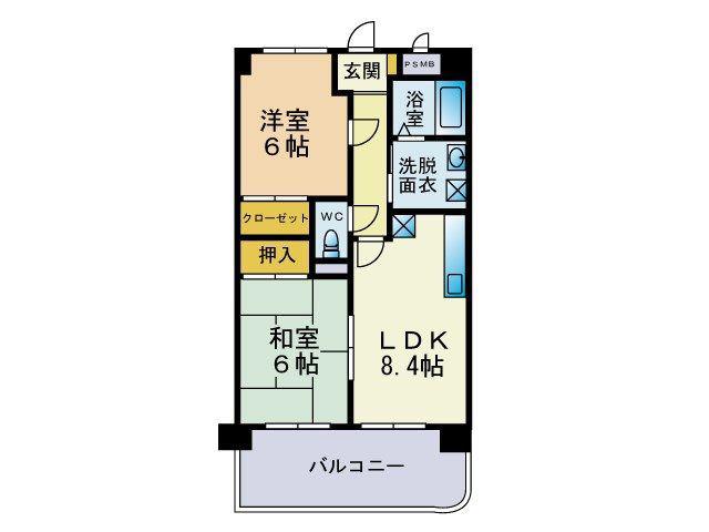 ミドール南ヶ丘(2DK/4階)の間取り写真