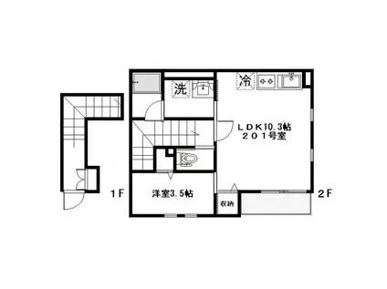 プランドールK(1LDK/2階)の間取り写真