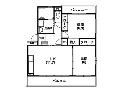 グロース(2LDK/1階)の間取り写真