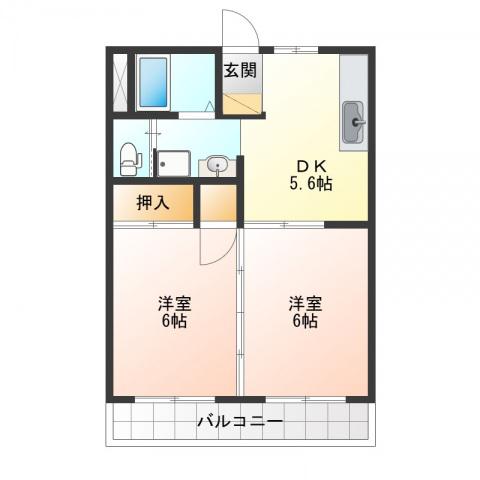YAYOICHO FLAT(2DK/2階)の間取り写真