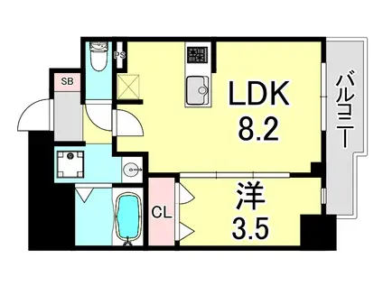 ディアレイシャス湊川公園(1LDK/2階)の間取り写真